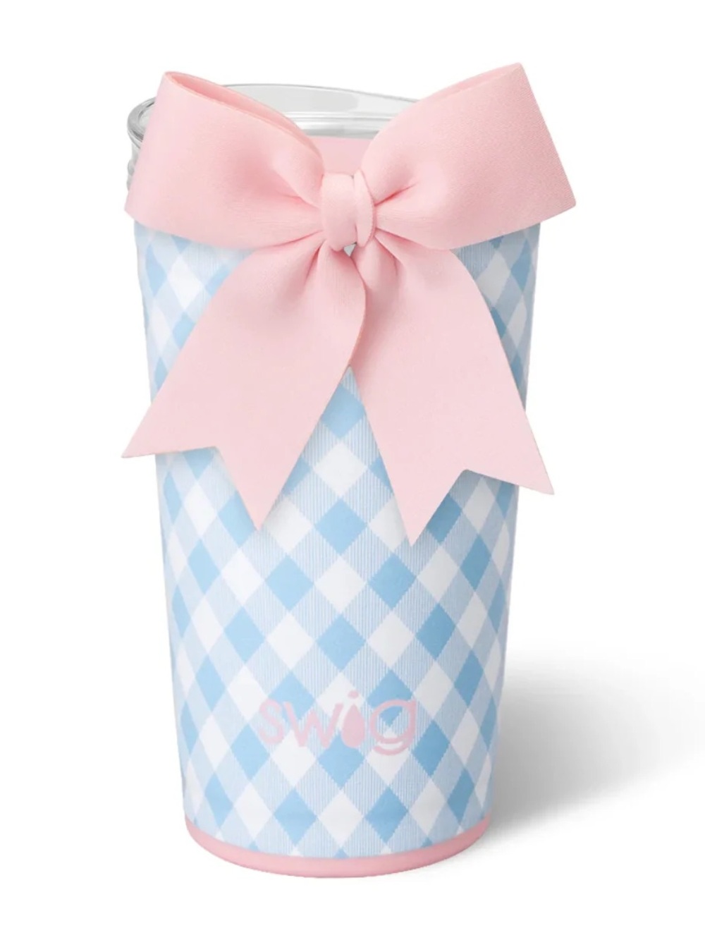 PINK BOW BLUE GINGHAM 24OZ CUP - SWIG